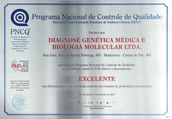PNCQ - Programa Nacional de Controle de Qualidade - Sociedade Brasileira de Análises Clínicas - Desempenho Excelente - (Diagnose Genética e Biologia Molecular)